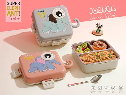 Image of PRIME DEALS BPA-Free Leak-Resistant Stainless Steel Insulated Tiffin for School with Spoon Elephant Lunch Box for Kids Bento Box with Tray & Container | 1120ml + 70ml (Pink, Elephant)