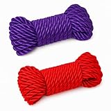 2 Pack All Purpose 32 feet 8mm(1/3inch) Diameter Soft Silk Rope Solid Braided Twisted Ropes,10m Durable and Strong All Purpose Twine Cord Rope String Thread Cord (Red Purple)
