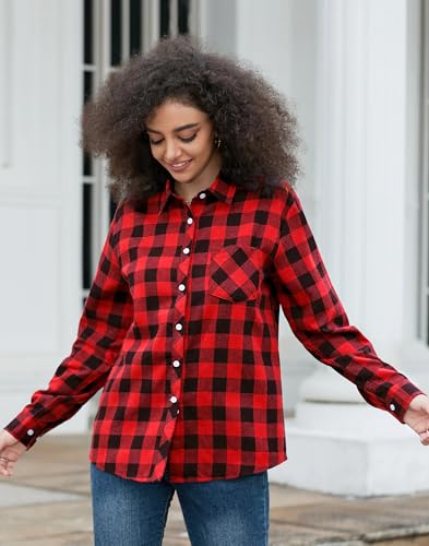 Image of SANGTREE Girls & Women's Long Sleeve Flannel Plaid Shirt Button Down Shirts, 3 Months - US 2XL