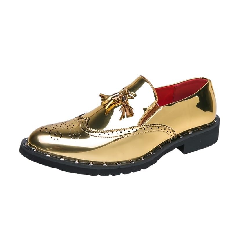 Men Tassel Brogue Formal Shoes Comfort Orthopedic Working Classic Business Party Wedding Anti-Slip Rubber Sole Slip Resistant Block Heel Casual Pointed Toe Burnished Leather Slip-on