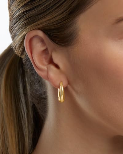 MILLA 14K Gold Plated Hoop Earrings | Small Silver Hoops | Thick Lightweight Chunky Hoop Earrings for Women4
