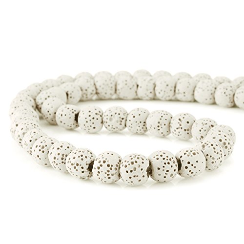 Image of BEADNOVA 8mm Color Lava Beads Natural Crystal Stone Gemstone Round Loose Energy Healing Beads for Jewelry Making (8mm, 48-50pcs, White)