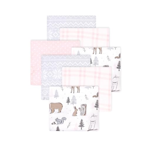 Image of Little Treasure Hudson Baby Cotton Poly Flannel Receiving Blankets Multipack, Pink Winter Forest, 30x30 inches