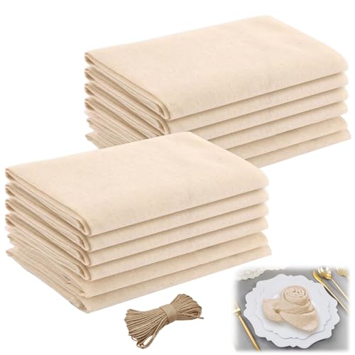 12 Pièces Serviette De Table en Tissu Beige 42cm×42cm Serviette De Table en Lin Décorations Table Élégantes Adaptées Aux Cuisines Salles Manger Fêtes...