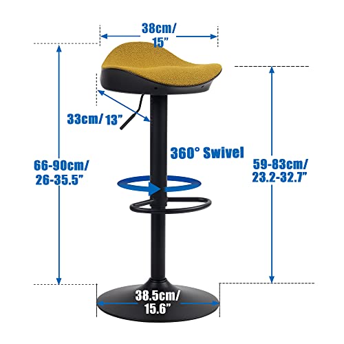 Younike Bar Stools Set Of 2 Counter Height Barstools For Kitchen Island, Black Swivel Height Adjustable Bar Chairs With Tufted Mustard Yellow Seat, 300Lbs Capacity #TOP1