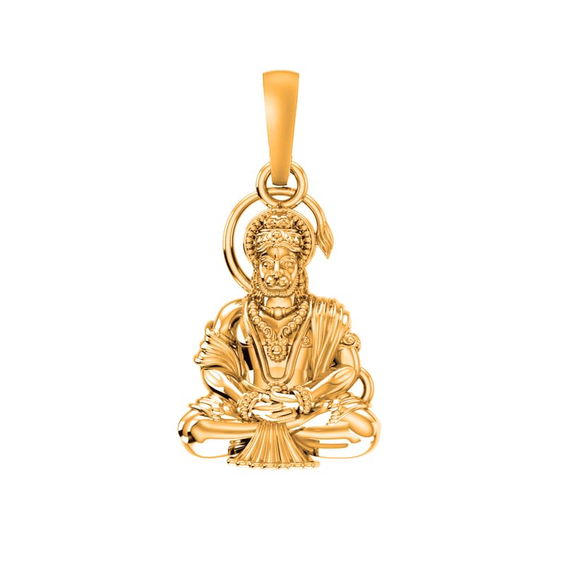 Pendentif Dieu Hanuman en argent d'exception plaqué or 22 carats et gemme fine