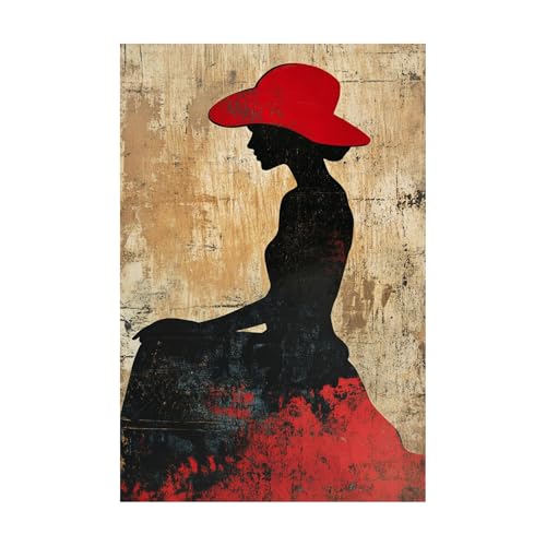 Peinture à l'huile toile femme chapeau rouge pour salon nordique TERUEA