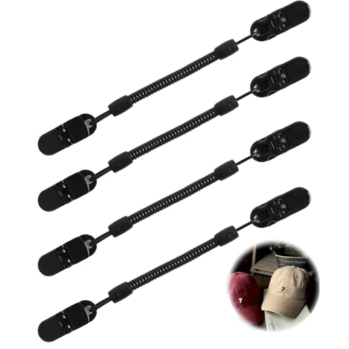 Fllyvly 4er Set Hutclip Halter, winddichter clip,Hut Retainer Clip mit einziehbarer Feder, Outdoor Seil Clip Cap Holder, Mützenhalter für Reisen und Outdoor-Aktivitäten, 10 cm, dehnbar bis 60 cm