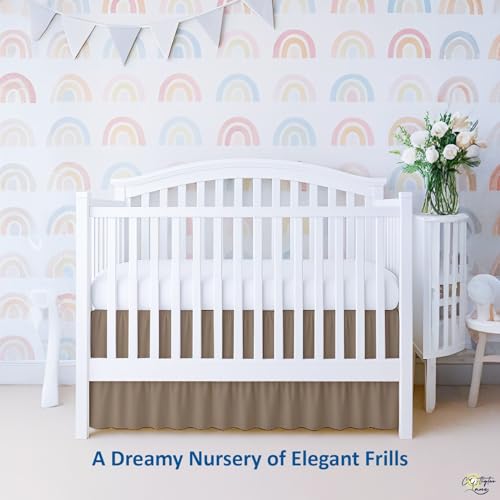 Image of Cottignton Lane Ruffled Crib Bed Skirt, Soft Nursery Bedding in 100% Natural Cotton, Platform Style with 4-Sided Coverage & Split Corners - Fits Standard Cribs 28 inch x 52 inch with 14 inch Drop, Taupe