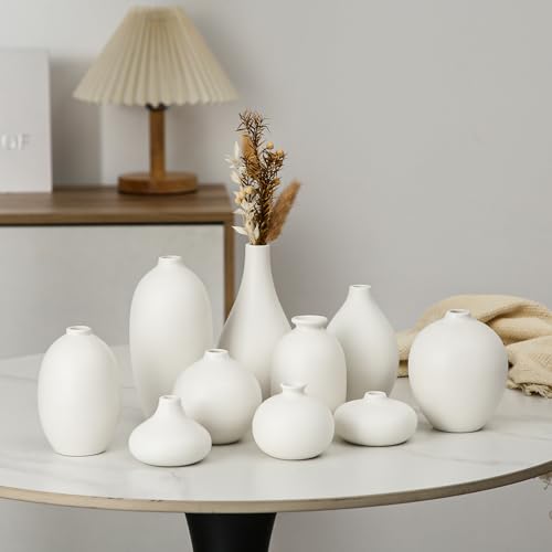 Ceramic Bud Vase Set of 10 - White mini Bud