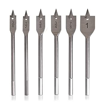 6 Pieces Spade Drill Bit Set with 1/4 Inch Hex Shank - Flat Wood Hole Cutter for Woodworking - Portable Nylon Storage Holder - Sizes 3/8" to 1"