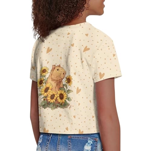 Image of Girls Crop Tees Crew Neck Casual Short Sleeve T Shirts Kids Loose Soft Comfortable Tees Blouses Shirt for Little Girl