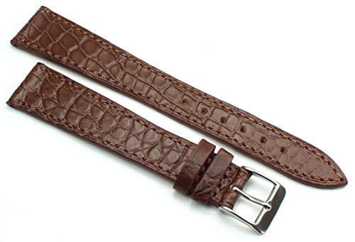 Bracelet de montre Alligator 19 mm marron en cuir véritable pour montre classique