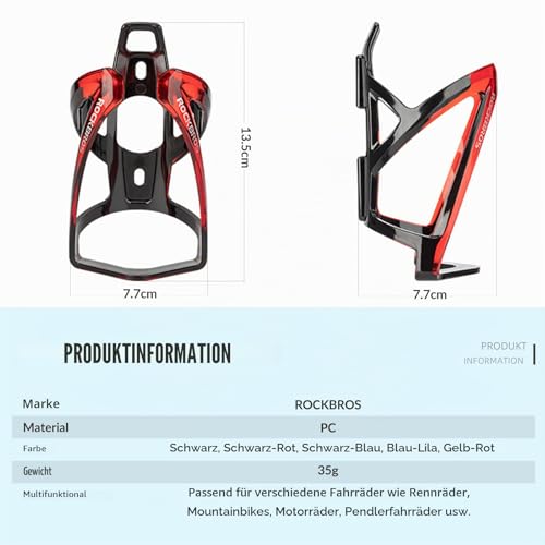 ROCKBROS Flaschenhalter Fahrrad Getränkehalter 35g Leichtgewicht Trinkflaschenhalter für MTB Rennrad Fahrrad 5 Farben (2er-Pack)
