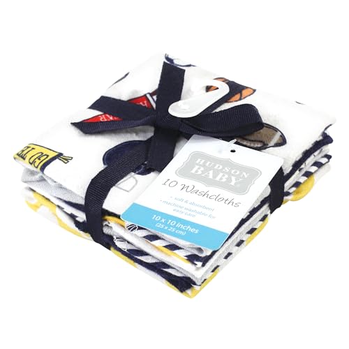 Image of Hudson Baby Unisex Baby Flannel Cotton Poly Washcloths, Sports Fan 10 Pack, One Size