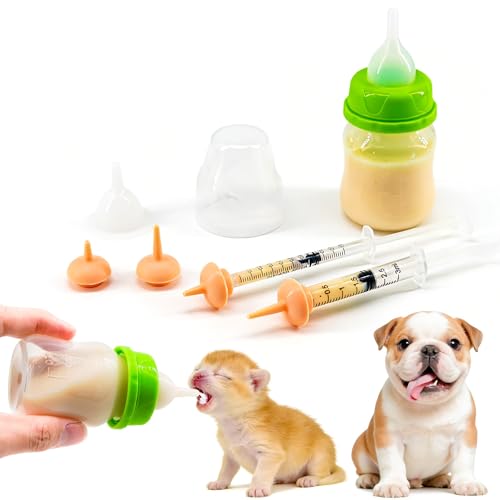 YeulYuuri Pet Feeding Bottle and Syringe Set for Puppies and Kittens(1 Bottles,2 Syringes,6 Nipples), Green