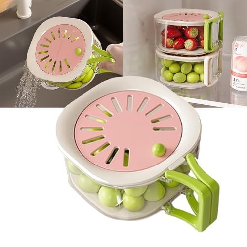 2-in-1 Fruit Washing and Draining Basket | 2025 Multifunctional Fruit and Vegetable Washing and Preservation Bowl with Strainer | Fruit Washer Drainer Container with Lid and Handle | Kitchen Gadgets