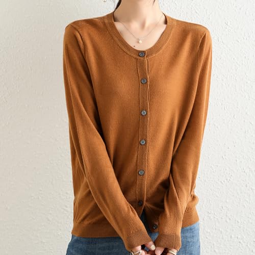 Image of Women's 100% Merino Wool Crew Neck Cardigan Sweater Top Long Sleeve Button Down 2025