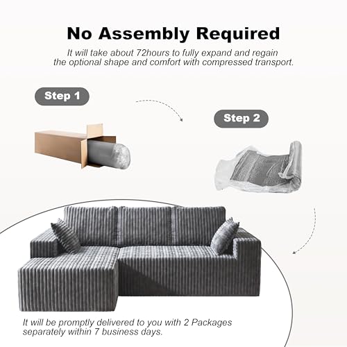 Image of 95 inch Modular Sectional Sofa - Memory Foam Sectional Couches with Deep Seat and Side Pockets,Modular Sofa Couches L-Shape Couch with Chaise, Boneless couches for living room(Gray, 95 inch+Left Chaise)