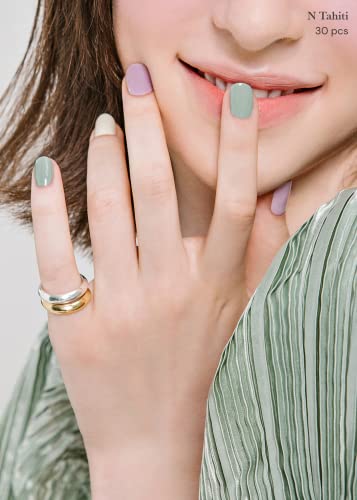 Image of ohora Semi Cured Gel Nail Strips (N Tahiti) - Purple /Green, Solid, Works with UV /LED Lamps, Salon-Quality, Long Lasting, Easy to Apply & Remove - Includes 2 Prep Pads, Nail File & Wooden Stick