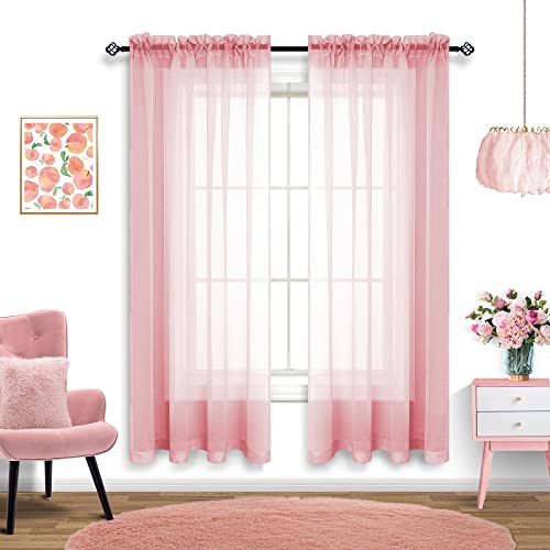 Pitalk Blush Rose Gold Curtains for Christmas Decor 2 Panels Sheer Nude Pink Boho Nursery Decor for Bedroom Girls Room Holiday Decorations 63 Inch Length