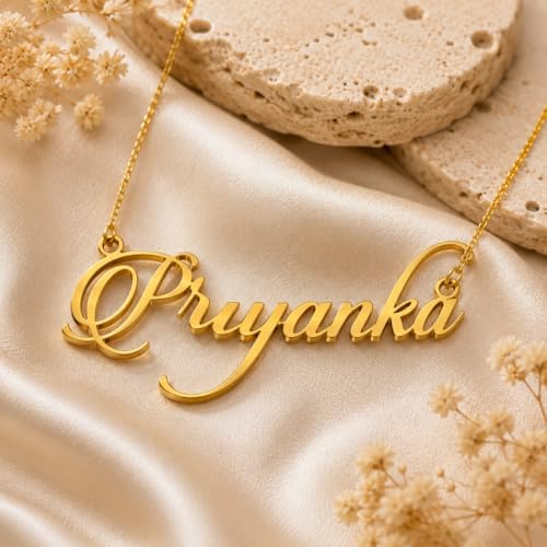 Image of Priyanka Cursive Gold & Silver Name Pendant Necklace, Best Jewelry Gift for Girls.