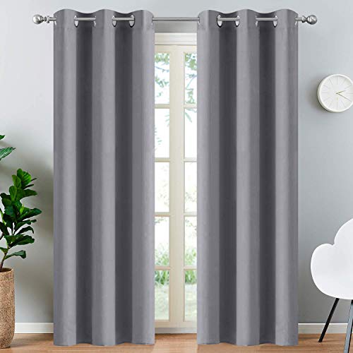 Yakamok Blackout Curtains for Bedroom - Grommet Thermal Insulated Room Darkening Curtains for Living Room, Set of 2 Panels (38 x 84Inch, Grey)