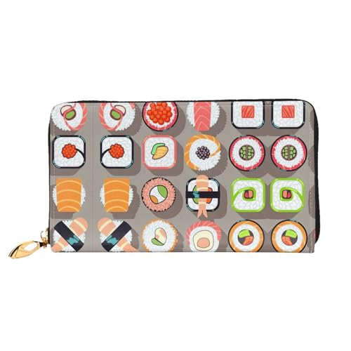 Pochette de voyage et portefeuille en cuir imprimé sushi pour les sorties des femmes