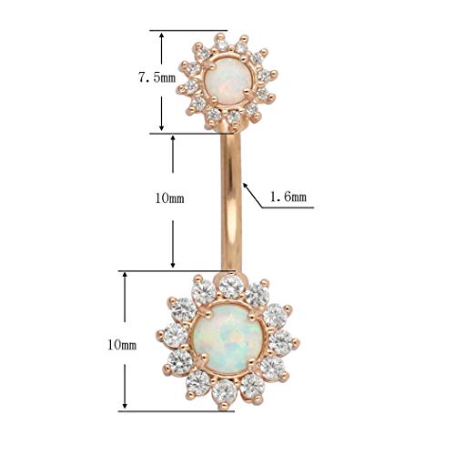 Excepro 14G(1.6Mm) Double Round Cubic Zircon Filigree Opal Center 316L Surgical Steel Curved Barbells Stud Navel Rings Belly Piercing #TOP1