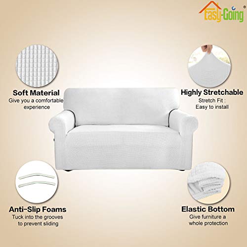 Image of Easy-Going Stretch Sofa Slipcover 1-Piece Sofa Cover Furniture Protector Couch Soft with Elastic Bottom for Kids, Polyester Spandex Jacquard Fabric Small Checks (Sofa, Snow White)