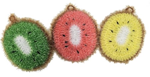 100% Handmade Crochet Kiwi Design Dish Scrubber Scrubbies 3 Set