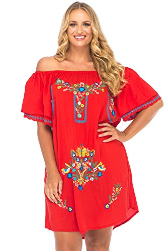 Back From Bali Womens Plus Size Mexican Embroidered Dress, Off The Shoulder Mexican