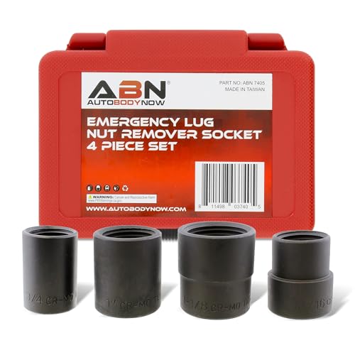 ABN 1/2 Inch Drive Wheel Lock Removal Kit Lug Nut Remover Locking Lug Nut Removal Tools Bolt Extractor Set SAE 4pc Kit