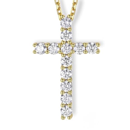 MomentWish Cross Necklace for Women, Christian Gifts for Her, Moissanite Cross Pendant, 925 Sterling Silver Necklaces Religious Anniversary Birthday Gifts for Women- 1.2ct | 2.5mm 6-Cross 14