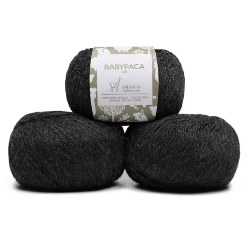 100% Baby Alpaca Yarn Wool Set of 3 Skeins DK Weight - Made in Peru - Heavenly Soft and Perfect for Knitting and Crocheting (Charcoal Gray, DK)