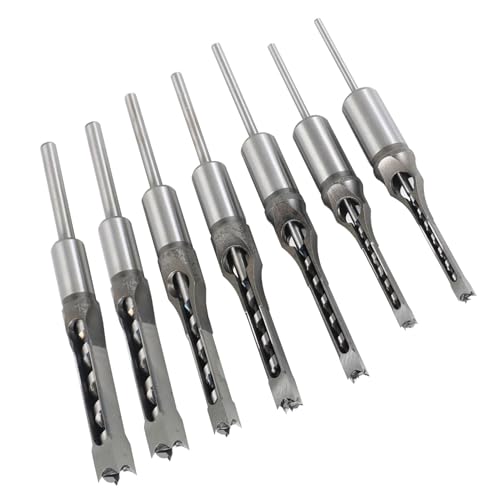 Image of kimllier 7Pcs Square Hole Drill Bit, Stainless Steel Sharp Durable Mortising Chisel Set 6/25, 1/4, 5/16, 3/8, 2/5, 1/2, 9/16 Inch