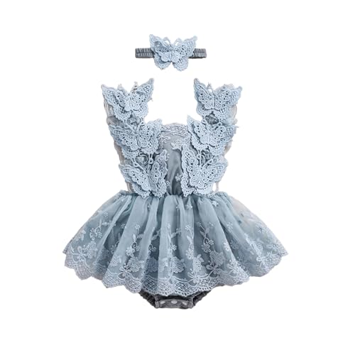Image of Doloame Toddler Baby Girl Summer Dress Sleeveless Lace Tulle One Piece Mesh Skirt Hem Jumpsuits with Headband