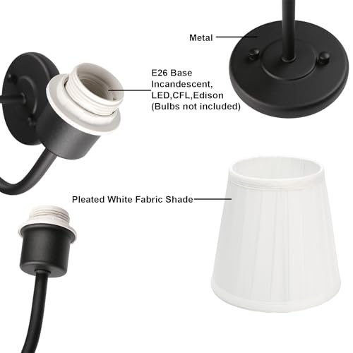 Image of Yosoan 2-Light Indoor Brass Wall Sconce, Gold Modern Hardwired Vanity Classic E26 Base Light Fixture with Soft Pleated White Fabric Shade for Bathroom Bedroom Hallway Home Indoor Decor(Black)