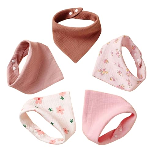 Satiskid 5er Pack Lätzchen Baby Musselin Dreieckstuch Halstuch Baby für Junge und Mädchen, Baumwolle Halstücher Verstellbare Super Weich und Absorbierend (Rosa)