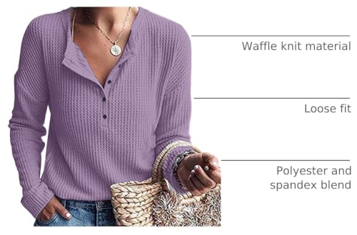 Image of MOLERANI Womens Long Sleeve Waffle Knit Henley Shirts Tunic Tops