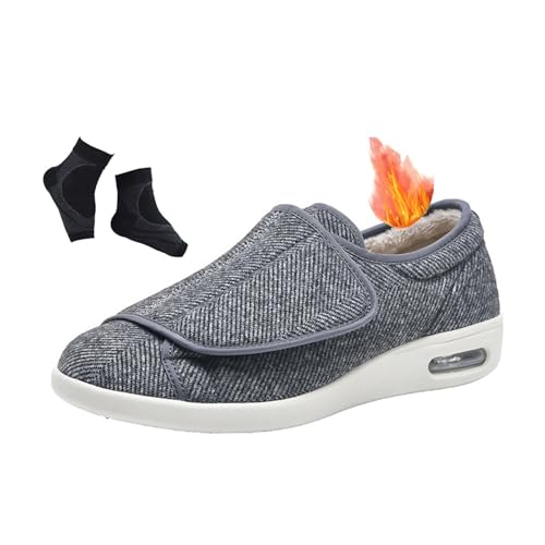 Mens Diabetic Edema Shoes, Winter Plush Lining Memory Foam Fit Adjustable Diabetic Shoes for Men, Stylish Wide Non-Slip Cushion Orthopedic Walking, for Swollen Feet, Neuropathy, Plantar