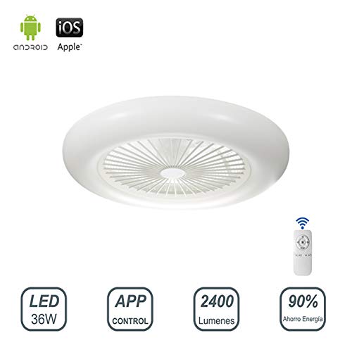 LEDUNI Ventilador de Techo con Luz Lámpara LED 36W Ventilador Invisible App Control con Mando a Distancia Luz Regulable Luz Fría/Neutra/Cálida Φ55*H20cm Iluminación Decorativo