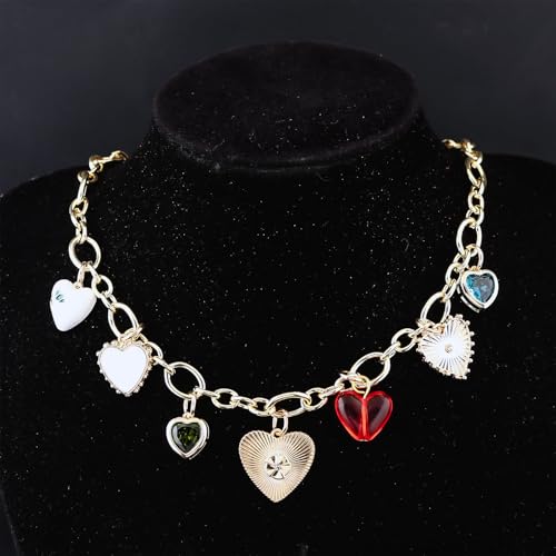Chunky Heart Charm Necklaces for Women - Gold Different Heart Pendents Choker Link Chain Jewelry Gift3