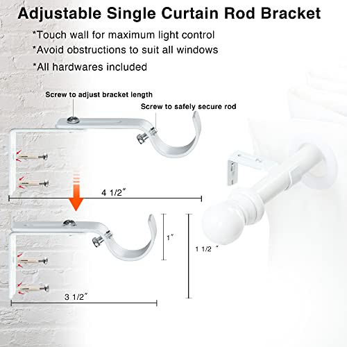 1 Inch White Curtain Rod For Windows 26 To 42 Inch With Window Treatment Hardware - Decorative Bedroom Kitchen Drapery Window Curtain Rod And Bracket Set For Drapes And Curtains #TOP2