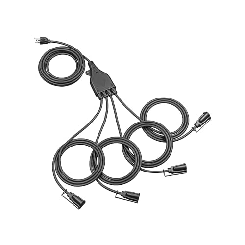 DEWENWILS 46FT Outdoor Extension Cord with Switch, 1 to 4 Splitter, Heavy Duty, Weatherproof, Black, 13A 125V 1625W, Ideal for Outdoor String Lights, Christmas Electrical Tools, Holiday Deco