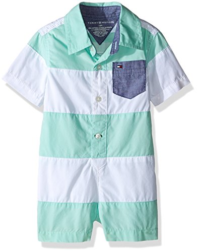 Nautica Baby Pieced Poplin Romper, Yucca Mint, 3 Months