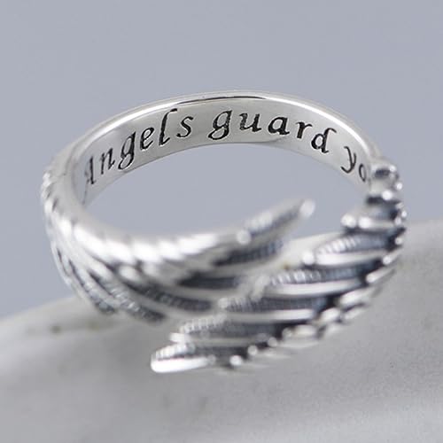 Bague ouverte ailes d'ange argent S925 ajustable style rétro - 5