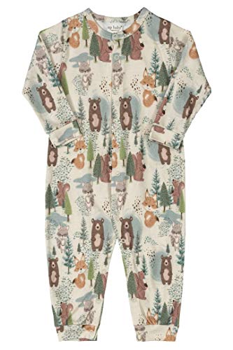 Macacão Manga Longa Bebê Menino 100% Algodão Sem Pezinho Bichinhos Floresta Bege Up Baby Digital (RN