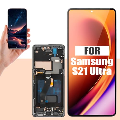 for Samsung Galaxy S21 Ultra Screen Replacement OLED Display Assembly with Black Frame & Full Repair Tool Kit Easy DIY Installation for SM-G998B SM-G998U - Cracked Screen Fix