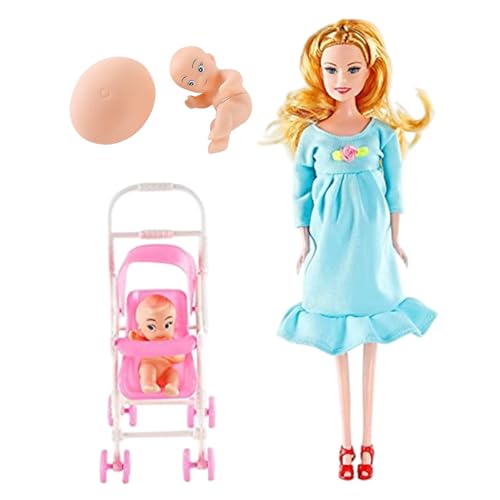Jorzer Pregnant Doll with Baby in Tummy 12" Movable Joint Pregnant Mother with Trolley Baby Doll Toys Kids Toys with in Tummy Mother.